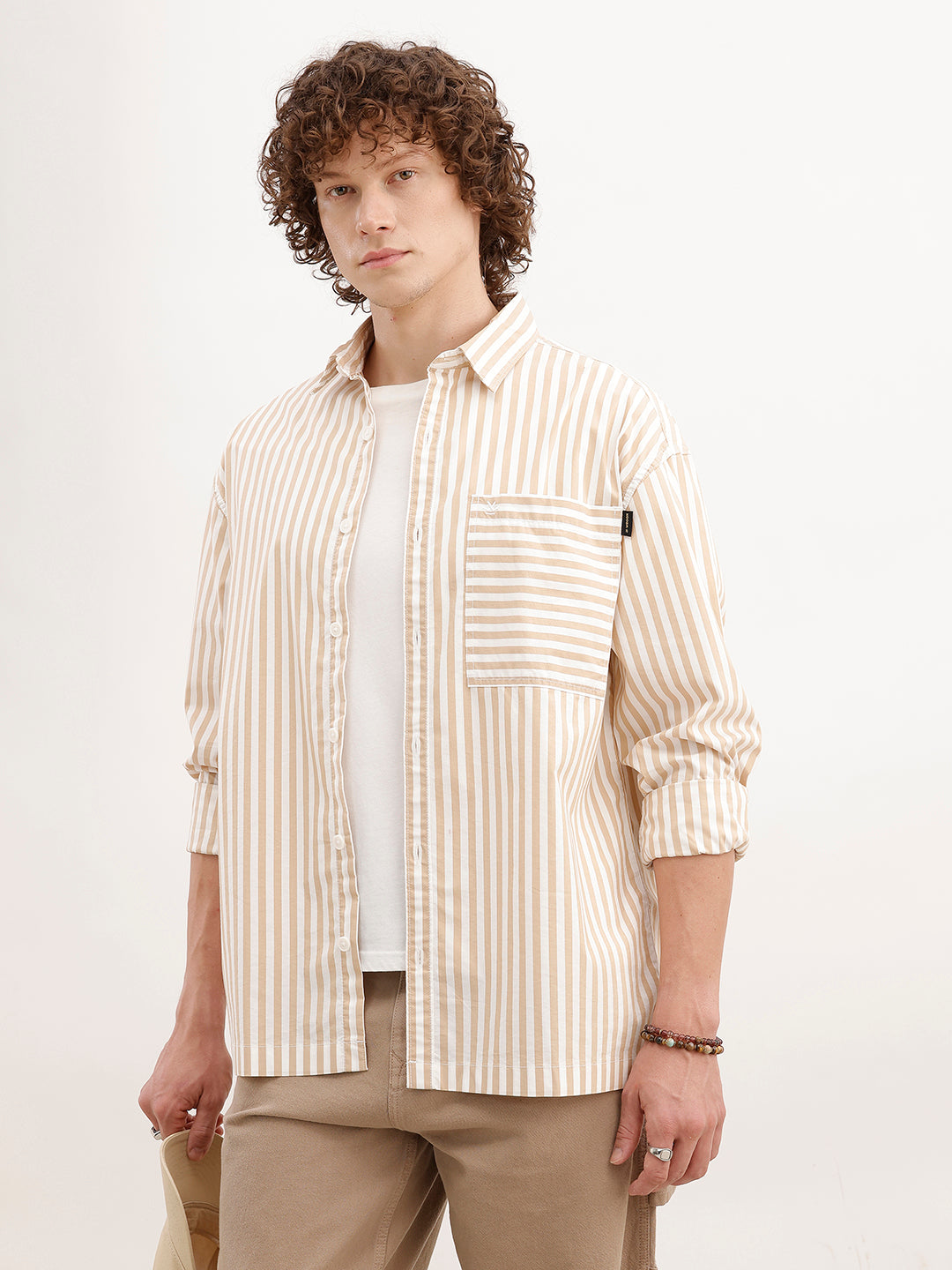 Classic Oversized Striped Shirt | Beige