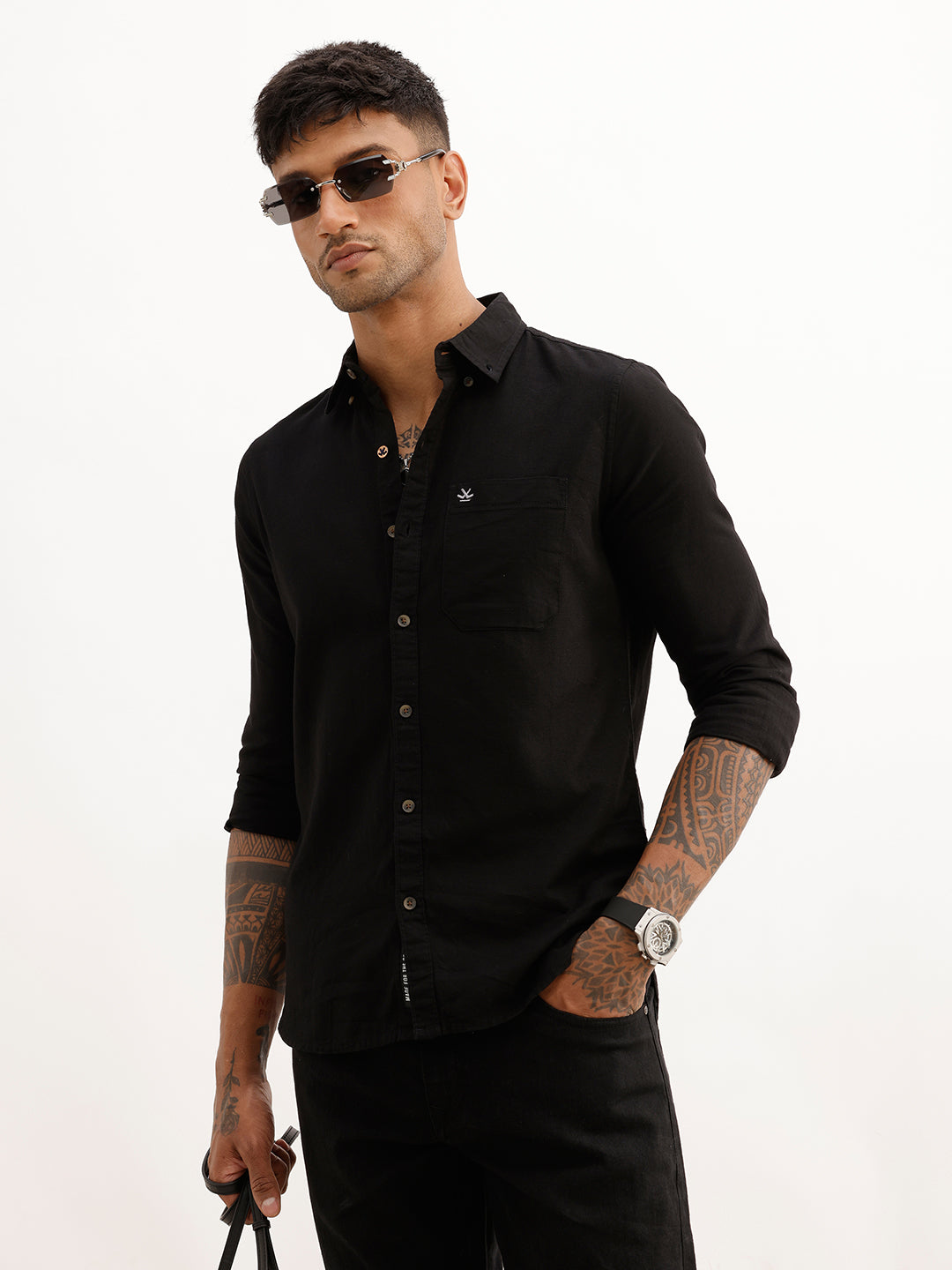 Solid Regular Fit Full Sleeve Shirt | Black