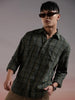 Checked Squares Olive Long Sleeve Shirt