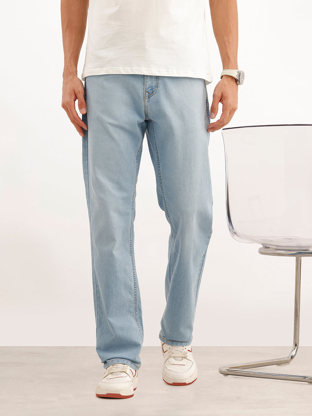 Solid Straight Fit Denim Jeans | Light Blue | WWJN2353AZ