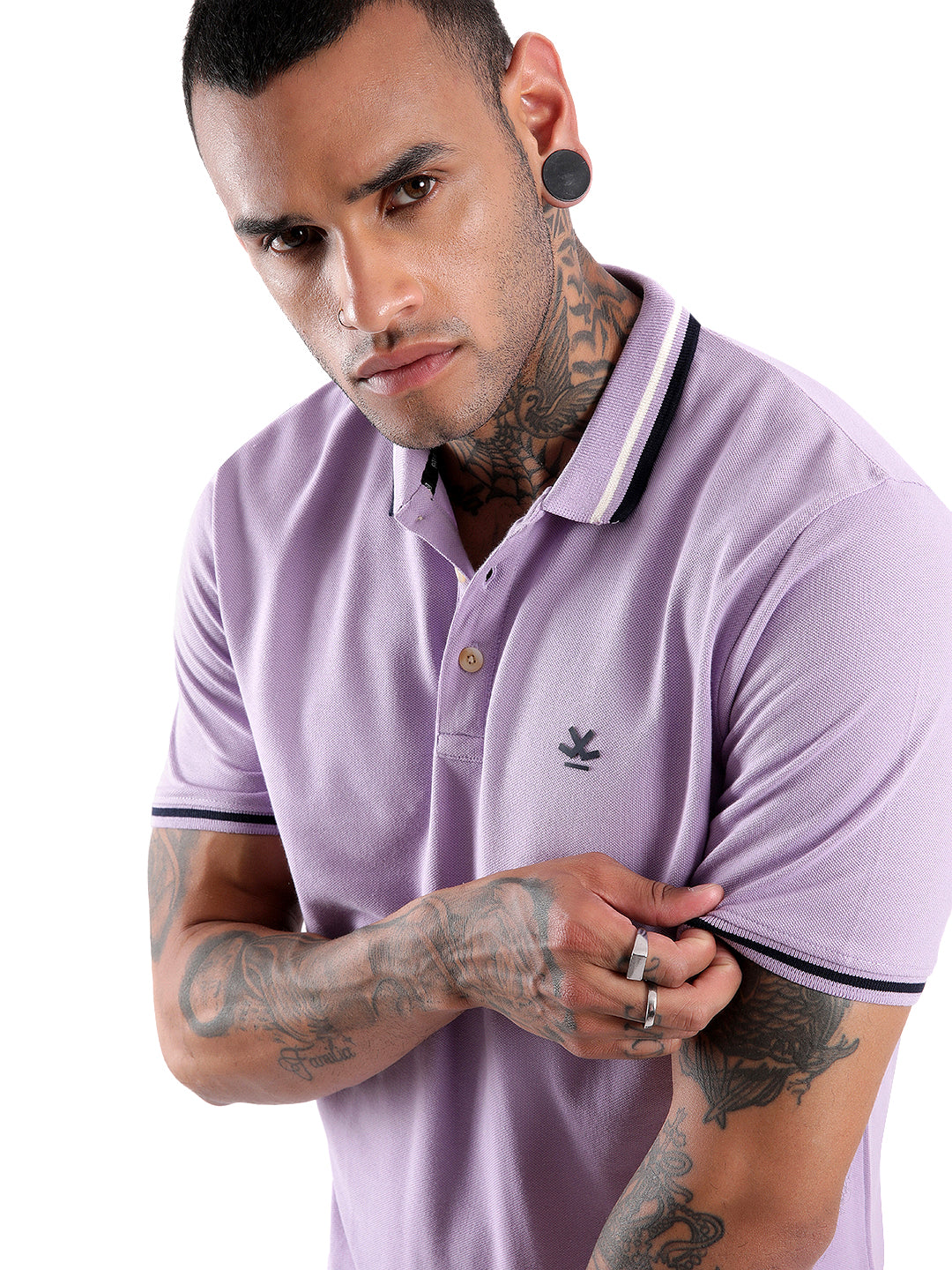 Basic Light Purple Tipping Polo T-Shirt