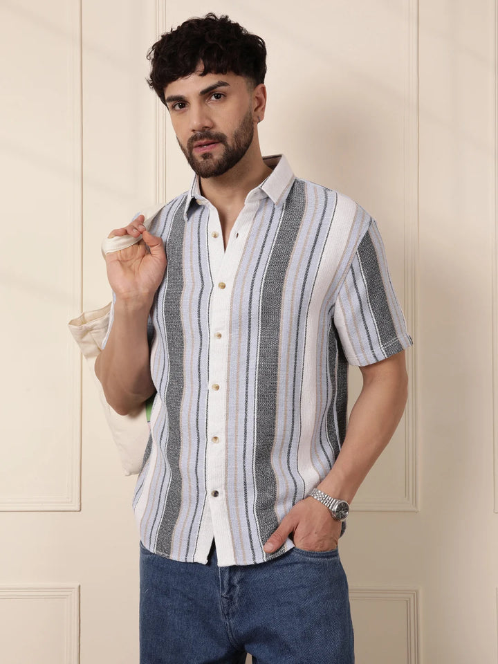 Textured Stripes Comfort Fit Shirt | Blue
