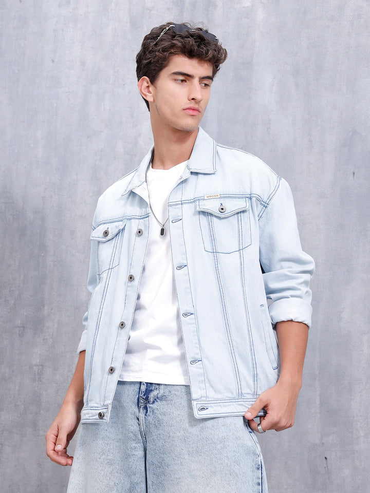 Men’s Solid Casual Denim Jacket | Blue