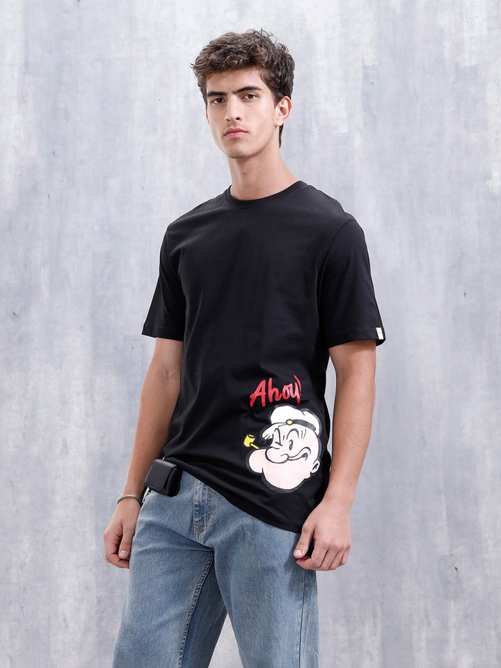 Casual Men’s Comfort Fit T-Shirt Featuring Popeye | Black