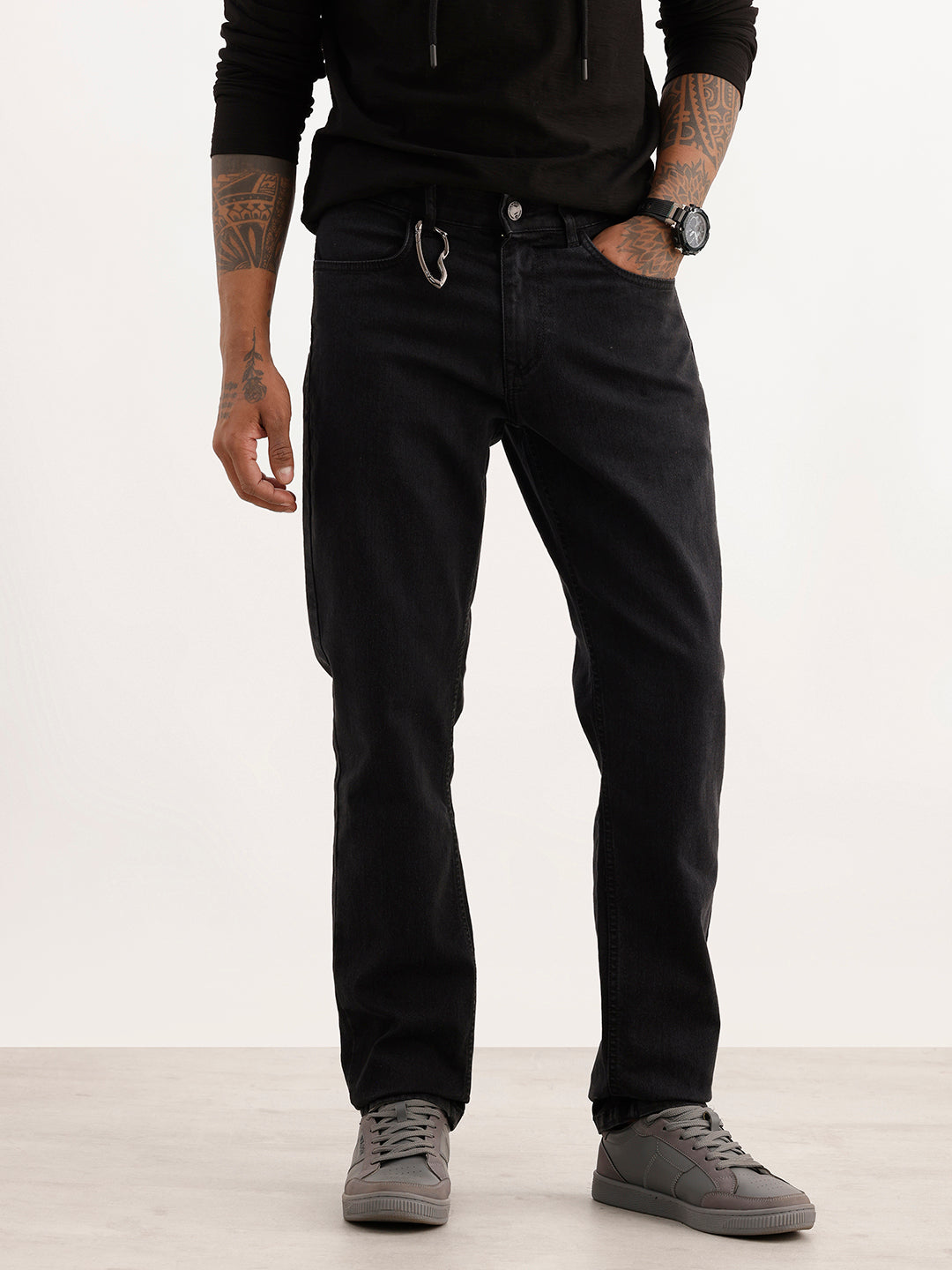 Solid Straight Fit Denim Jeans | Black