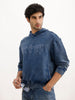 Washed Oversized Placement Printed Hooded Sweatshirt | Blue