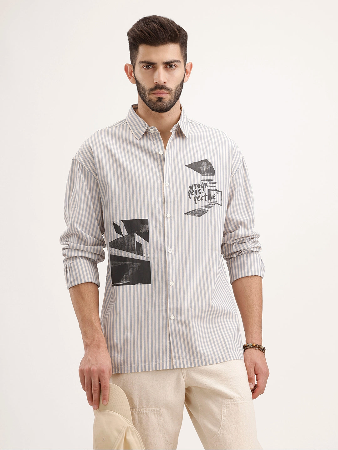 Oversized Fit Placement Printed Shirt | Light Blue