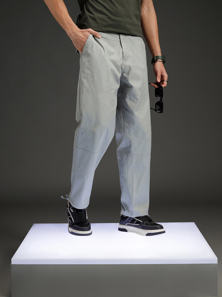 Men's casual cut&sew loose fit trousers | Grey