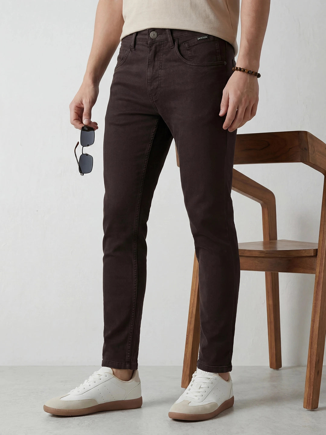 Solid Skinny Crop Denim Jeans | Brown