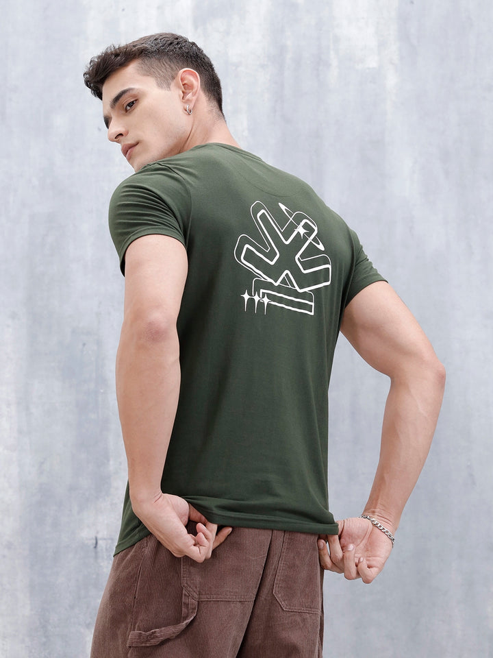 Men's Causal Regualr Fit Grpahic Printed T-Shirt | Olive