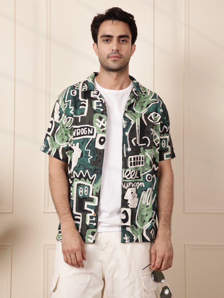 AOP Fluid Viscose Shirt | Green