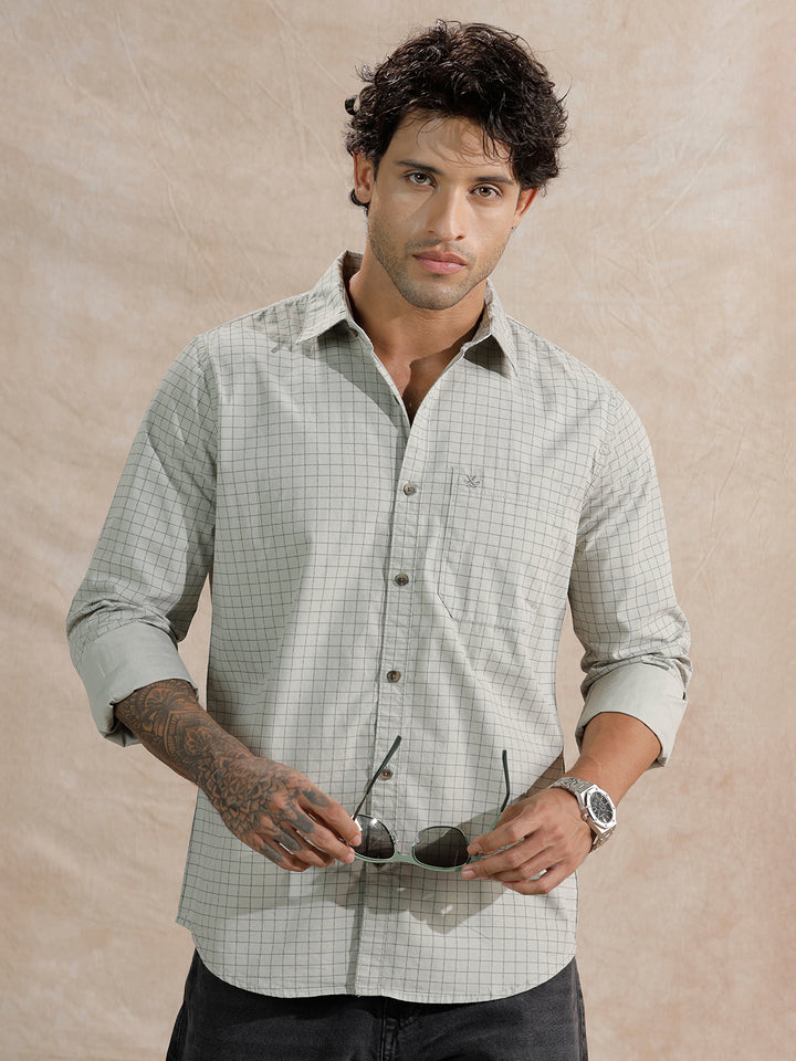 Micro Printed Checked Regular Fit Shirt | Grey