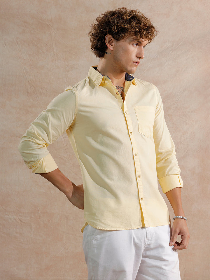 Solid Regular Fit Cotton Shirt | Yellow