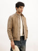 Slim Fit Pannel Zipper Jacket | Beige