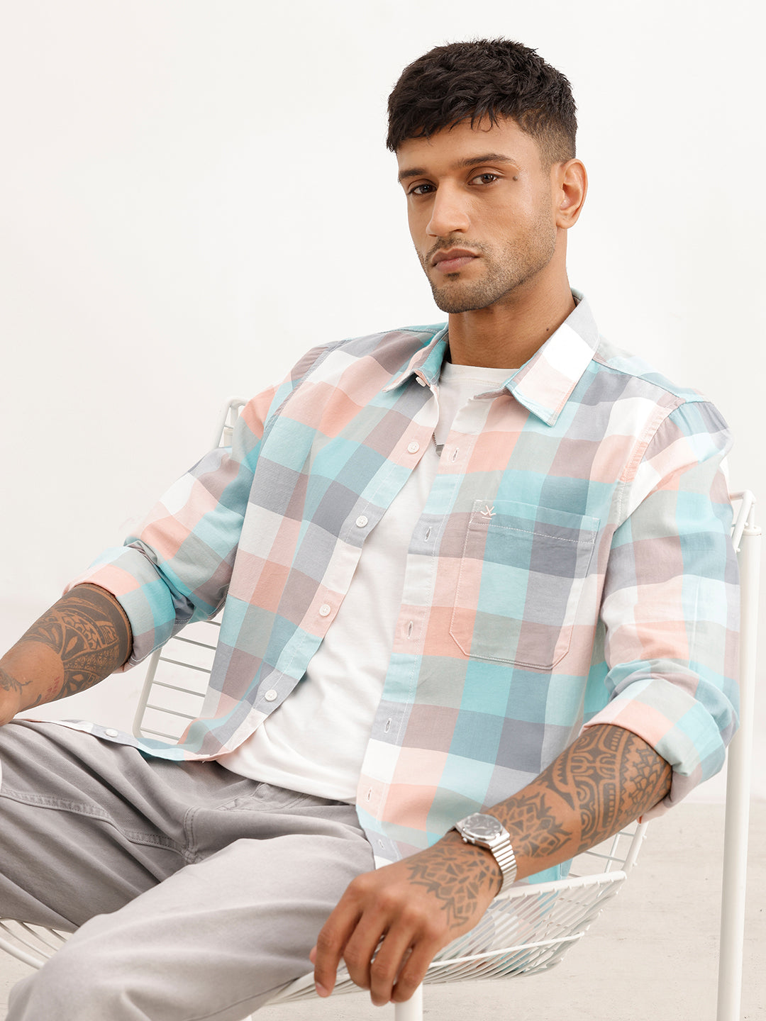 Regular Fit Checkered Shirt | Orange
