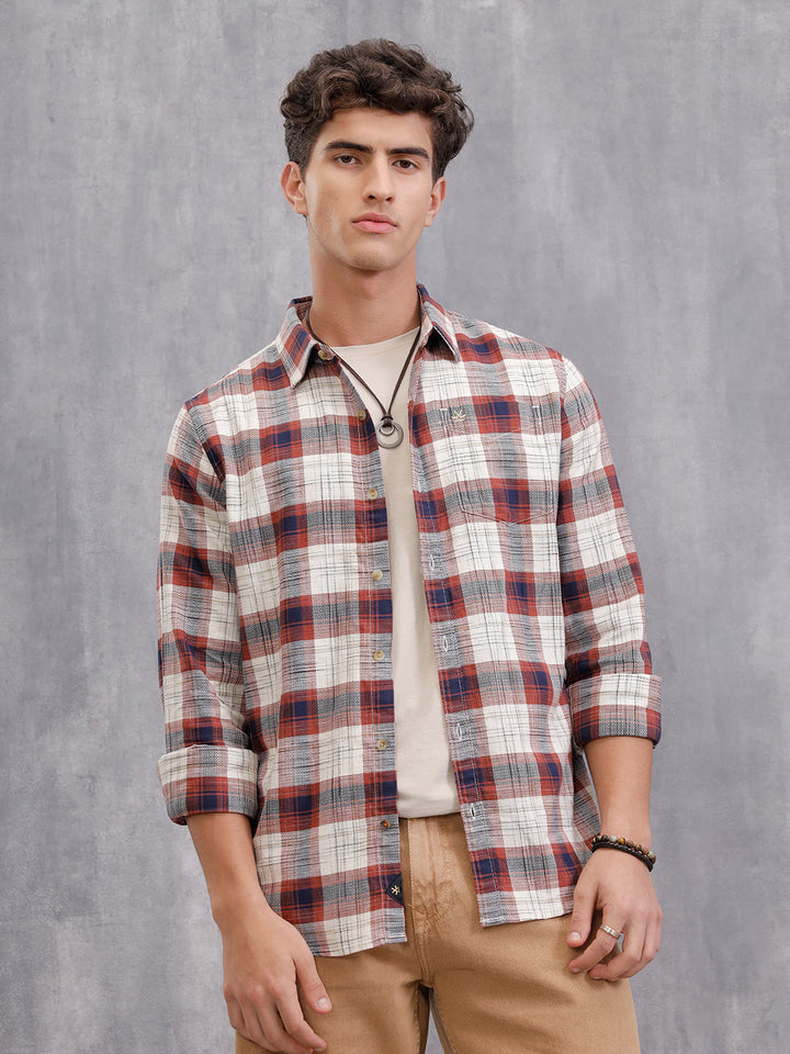 Space Dyed Check Shirt In Slim Fit | Rust