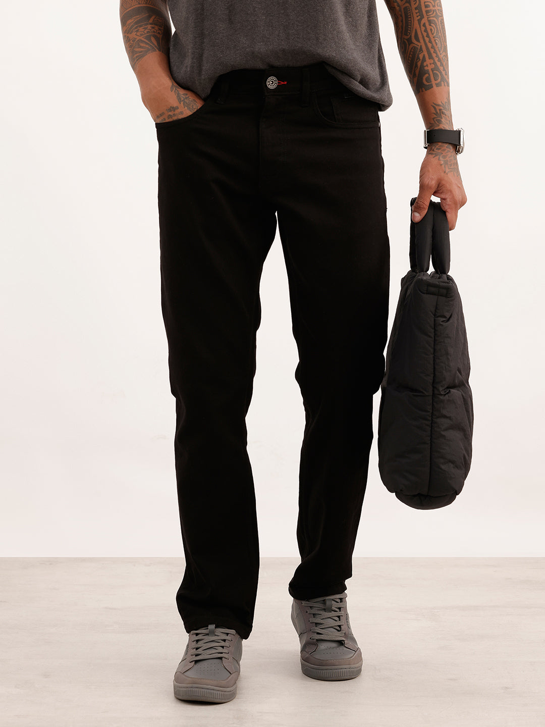Solid Straight Fit Denim Jeans | Black