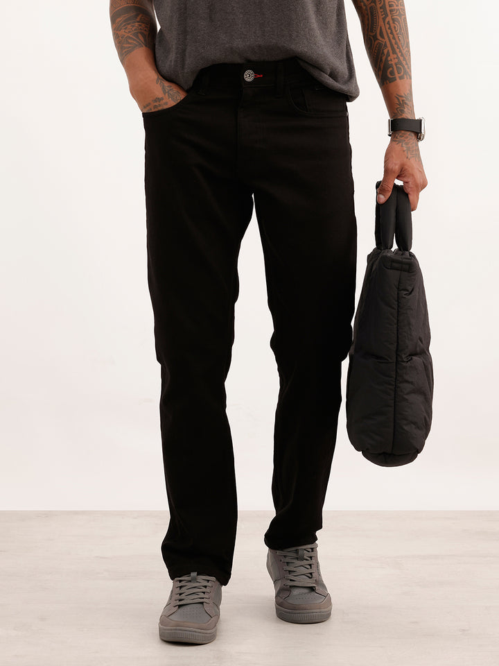 Solid Straight Fit Denim Jeans | Black