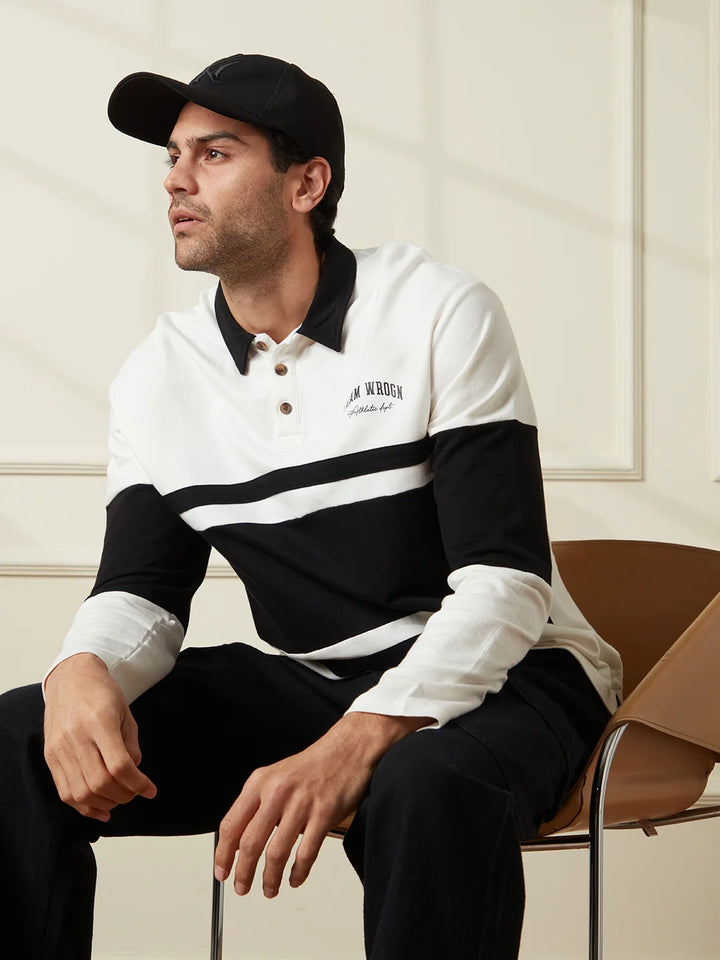 Colour Blocked Varsity Polo T-Shirt | Off White
