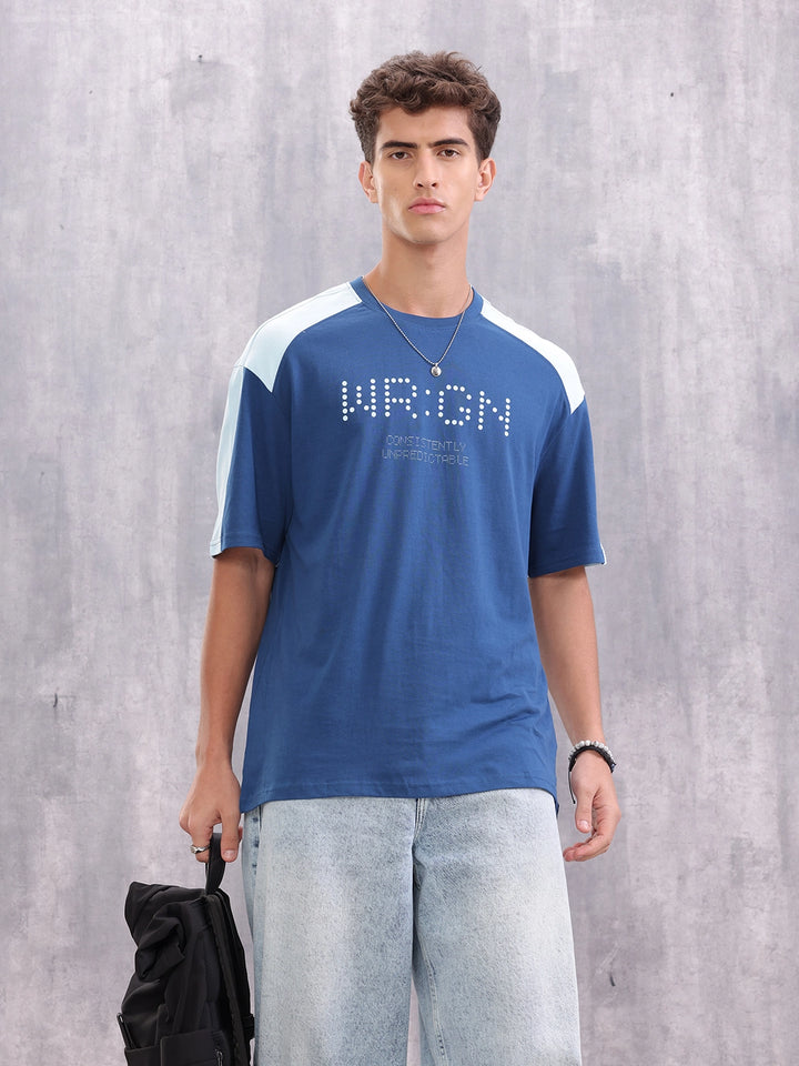 Graphic Printed Oversized Fit Cut &Sew T-Shirt | Blue