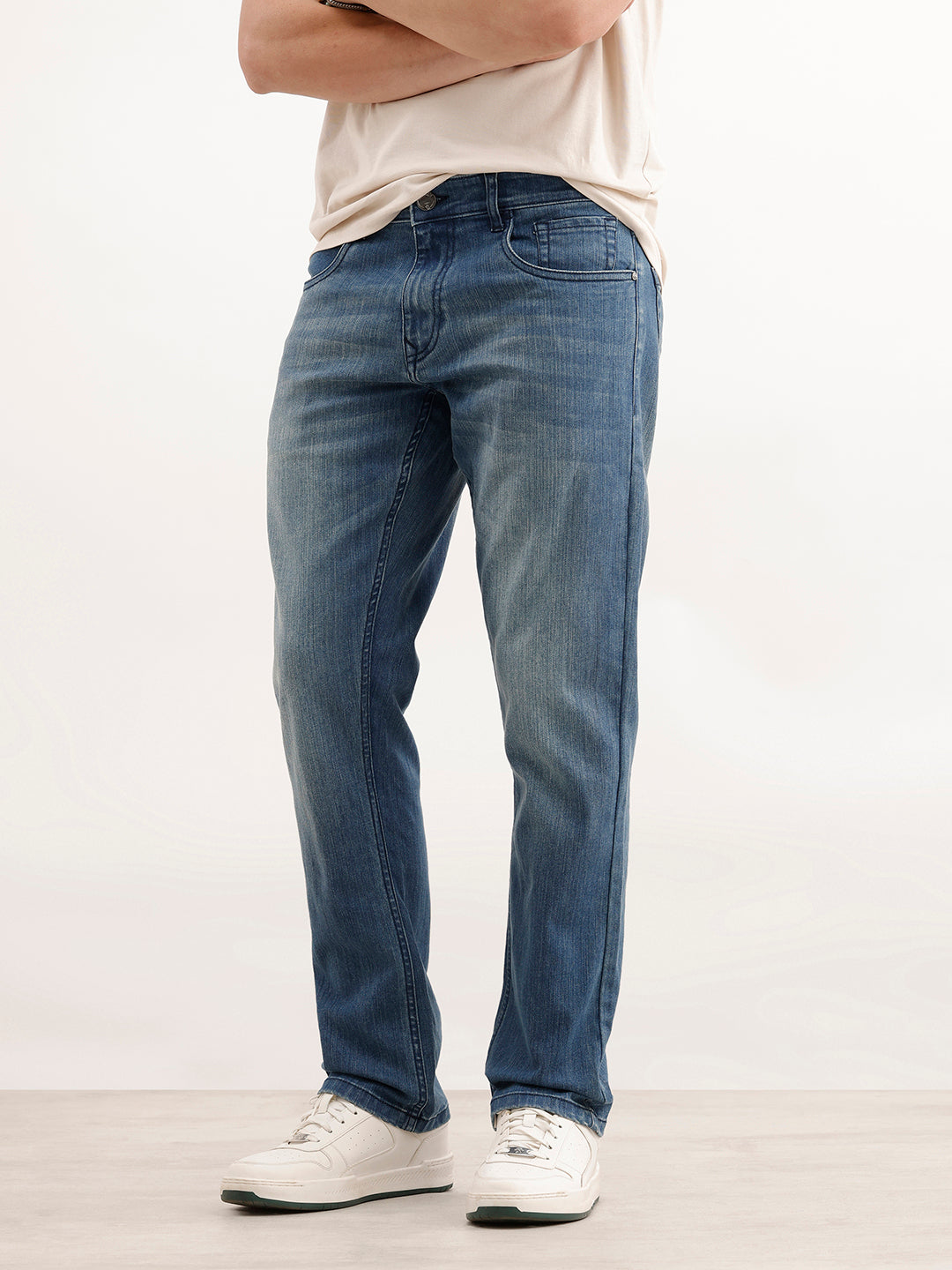 Straight Fit Faded Denim Jeans  | Light Blue
