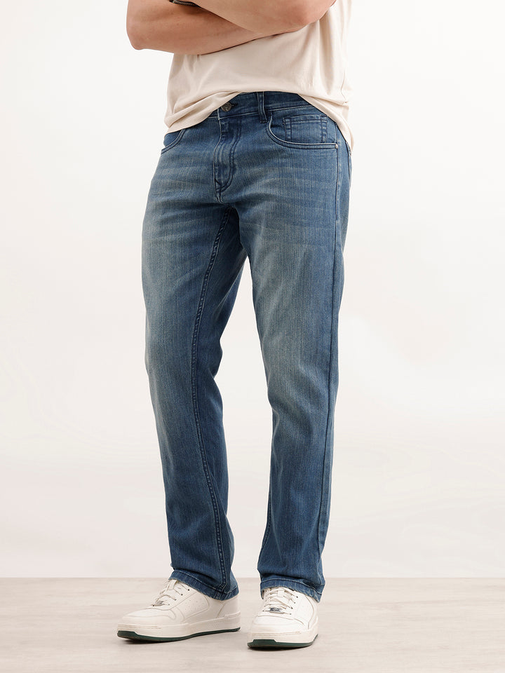 Straight Fit Faded Denim Jeans  | Light Blue
