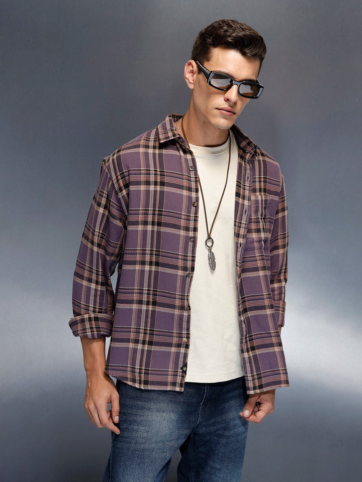 Men's casual comfort fit checkered pattern shirt | Purple