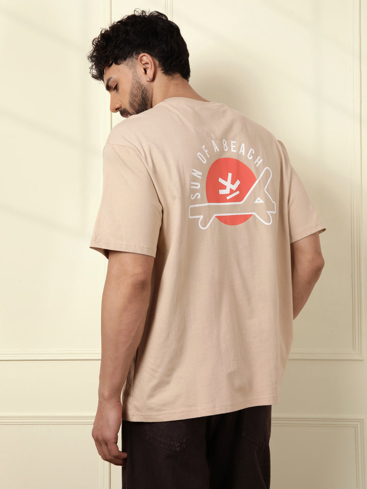 Relax Printed Beige Oversized T-Shirt