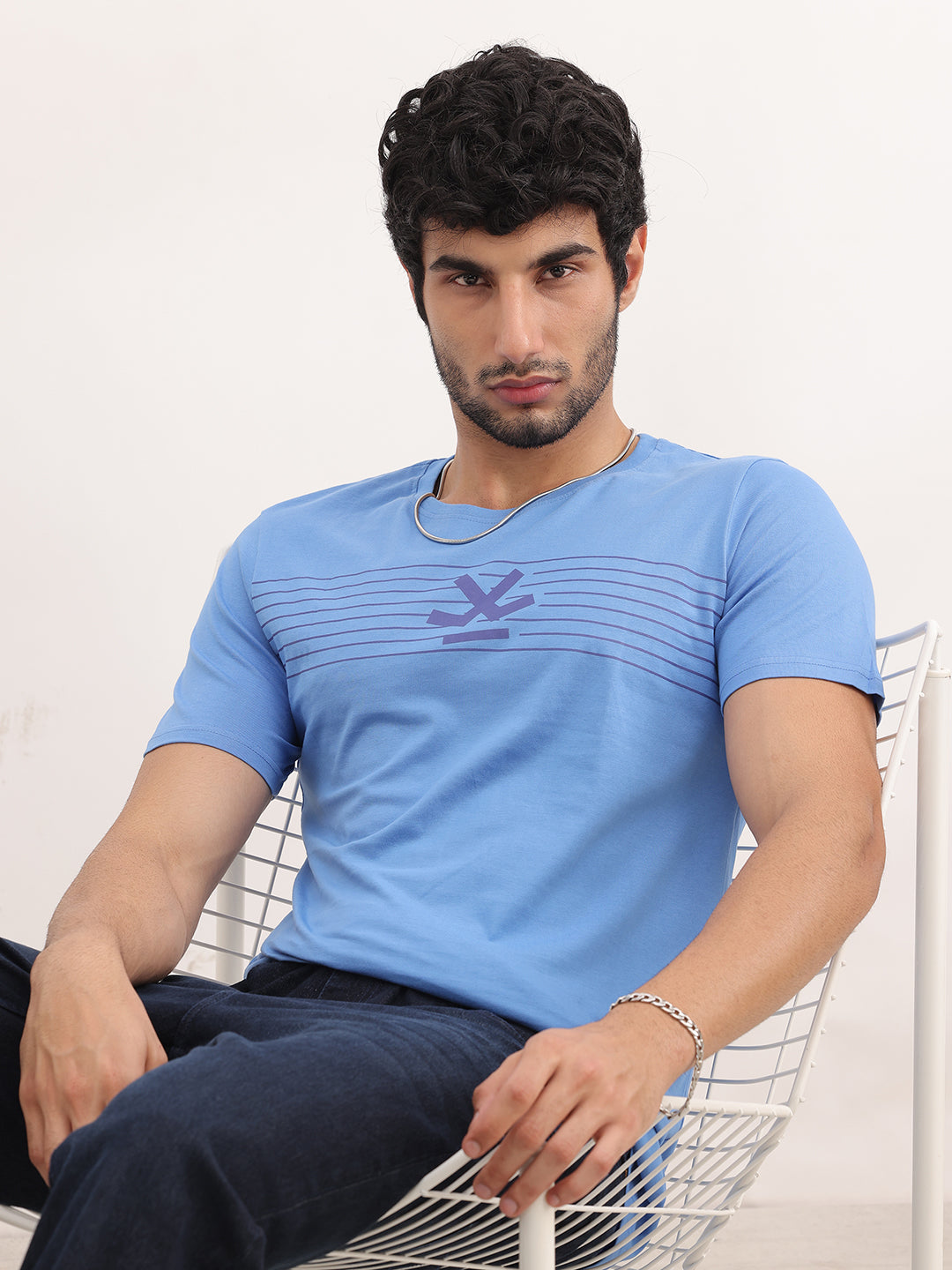 Slim Fit Placement Printed T-Shirt | Blue