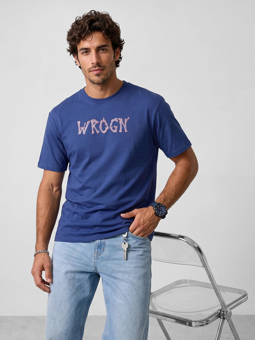 Classic Oversized Placement Printed T-Shirt | Blue