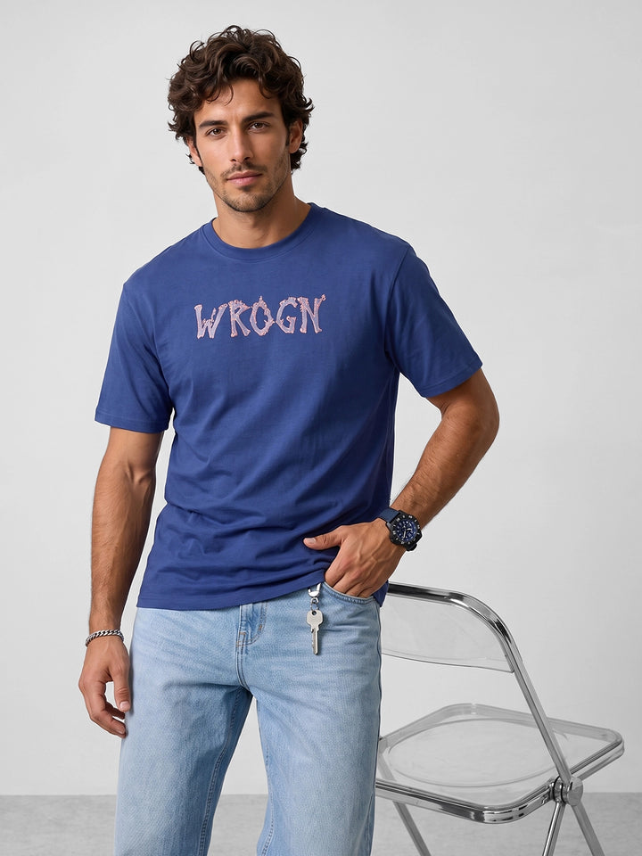 Classic Oversized Placement Printed T-Shirt | Blue