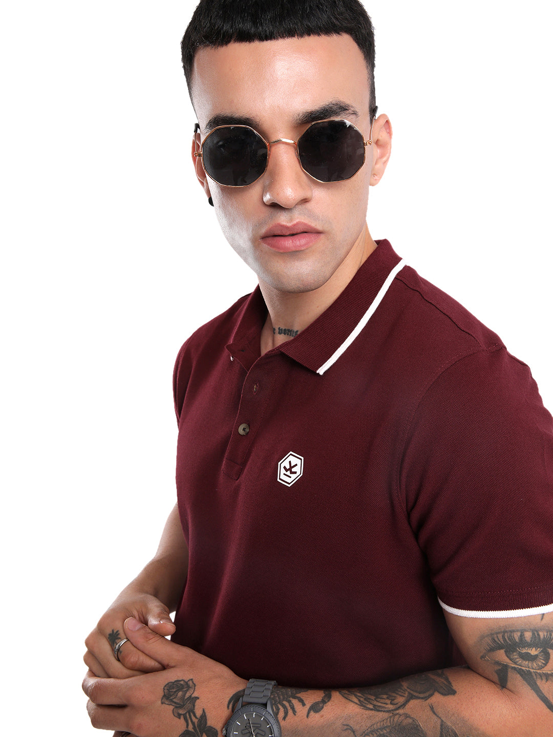 Maroon Collar Tipped Polo T-Shirt