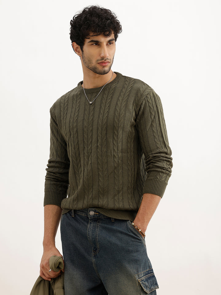Regular Fit Knitted Sweater | Olive