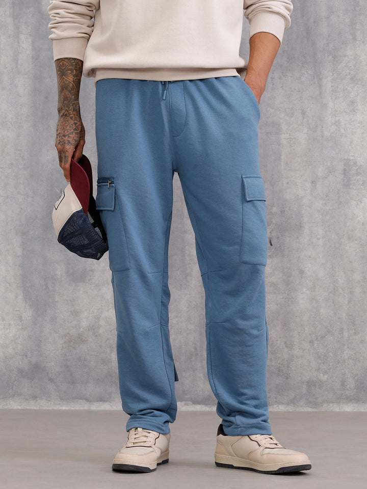 Comfort Fit Trackpants With Utility Cargo Pockets | Blue