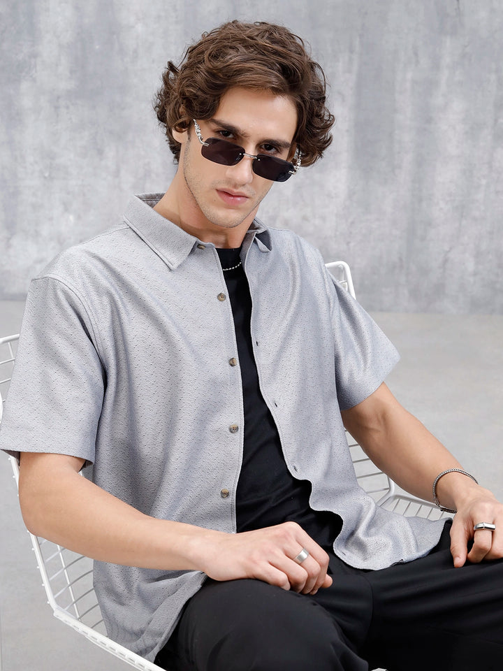 Men's Casual Short Sleeves Textured Shirt | Grey