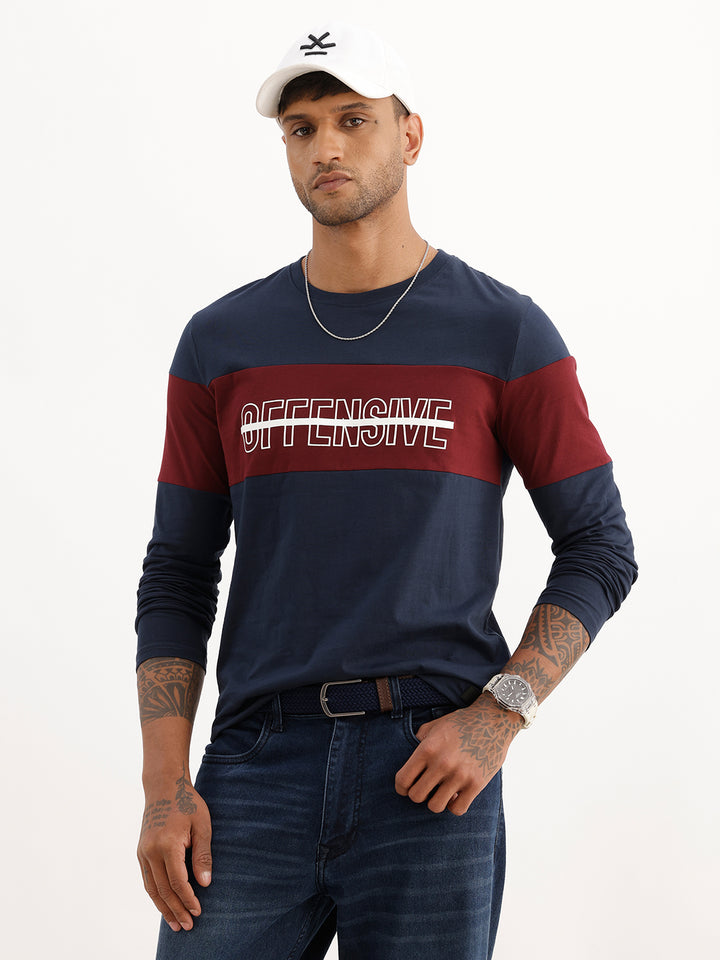 Slim Fit Cut & Sew Full Sleeve T-Shirt | Navy Blue