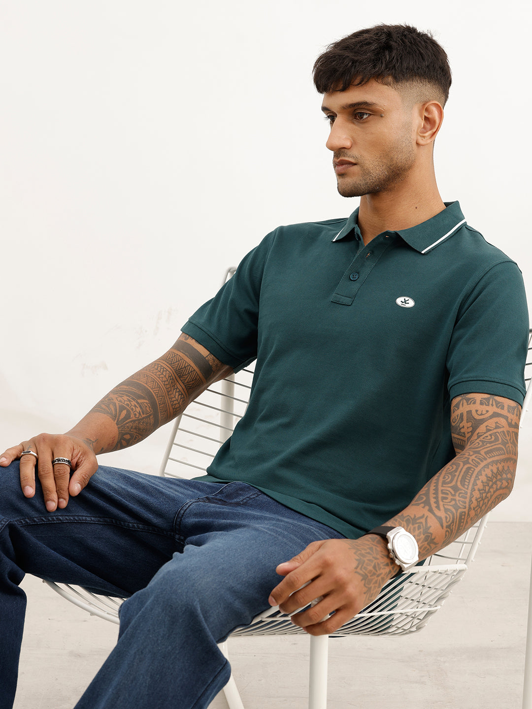 Regular Fit Tipping Collar Polo T-Shirt | Teal