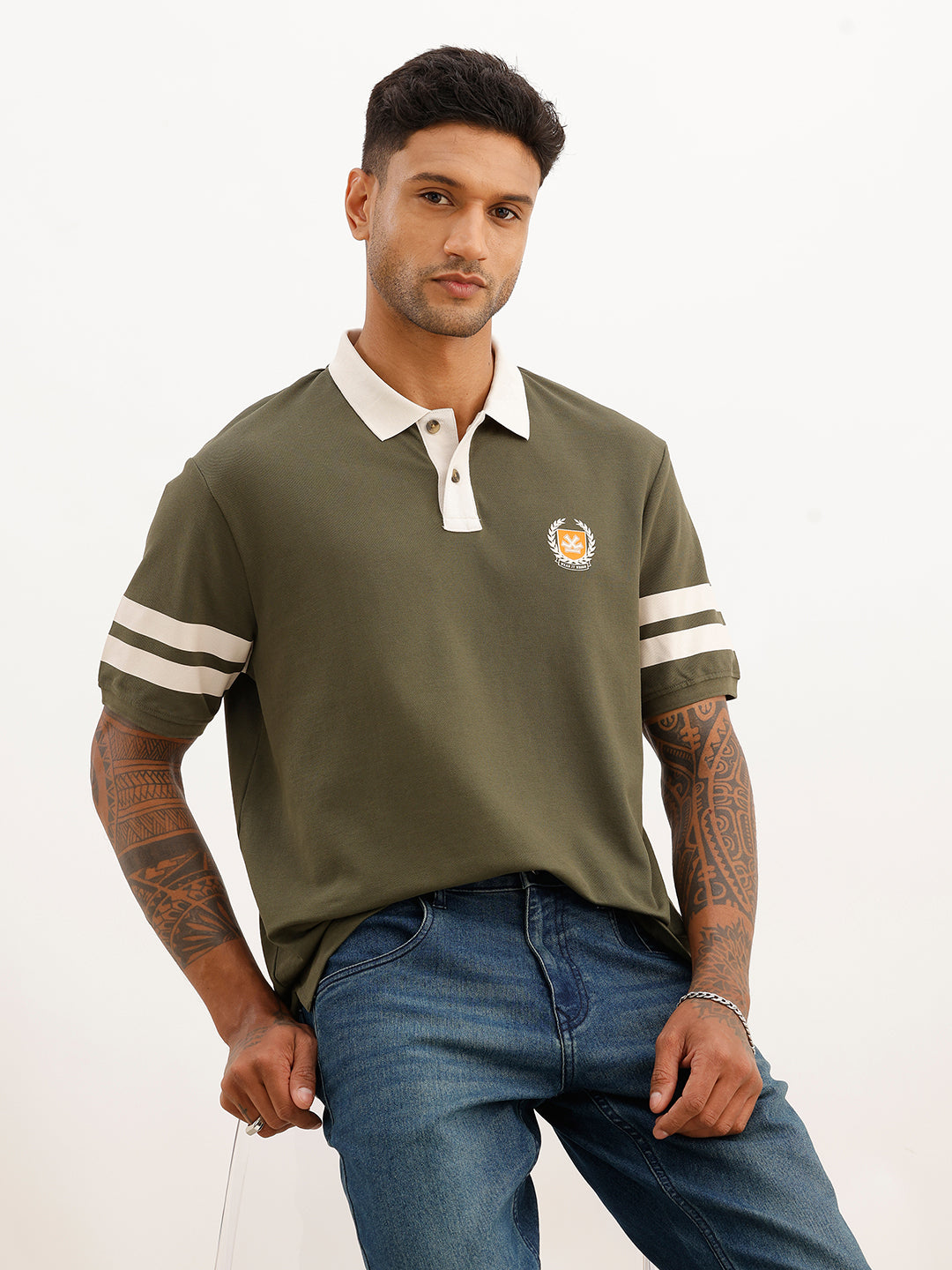 Comfort Fit Contrast Collar Polo T-Shirt | Olive