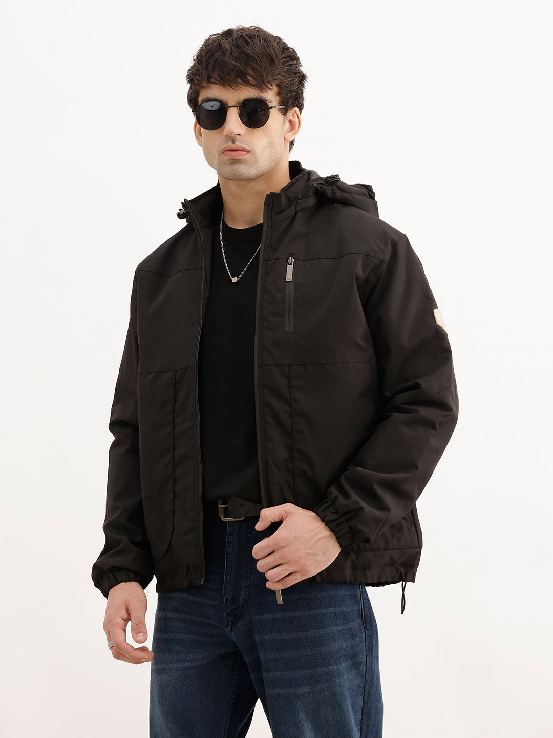 Solid Comfort Fit Hooded Jacket | Black | WJK02FSCM1001W