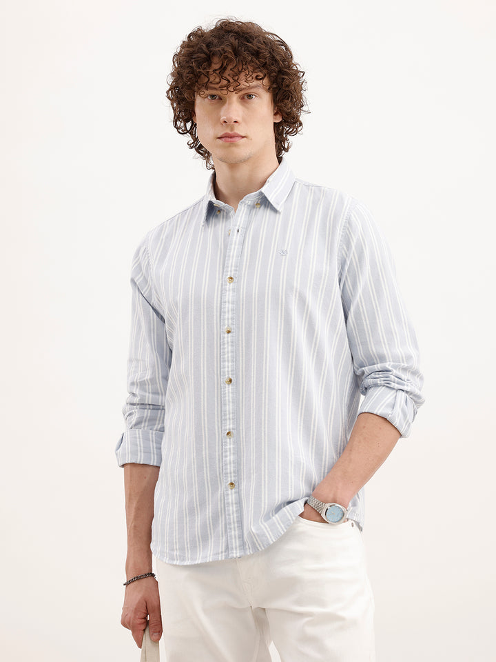 Slim Fit Striped Cotton Shirt  | Light Blue