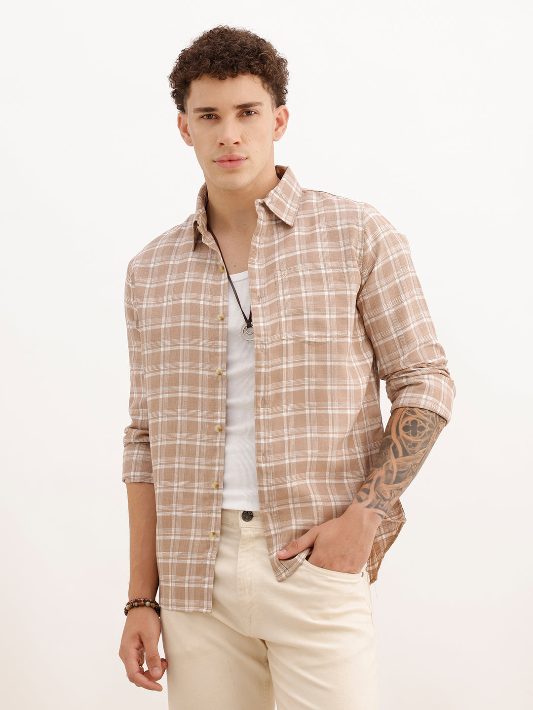 Regular Fit Full Sleeve Checkered Shirt | Brown | WWSH9160F