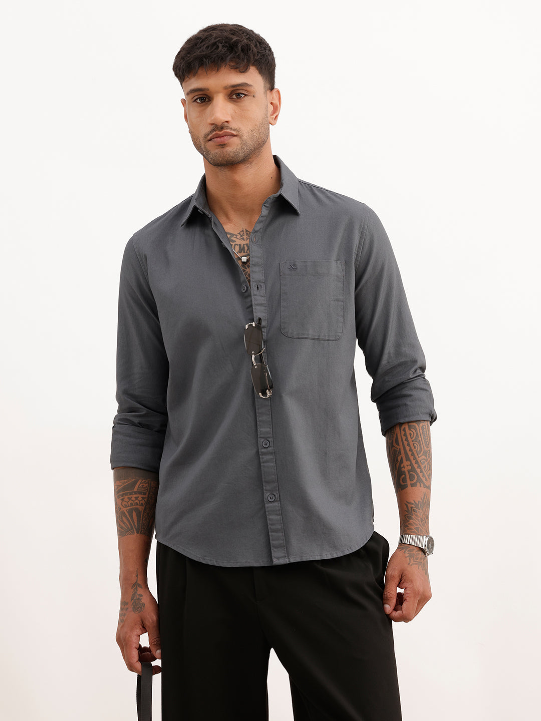 Solid Regular Fit Full Sleeve Shirt | Grey | WWSH0853MAZ