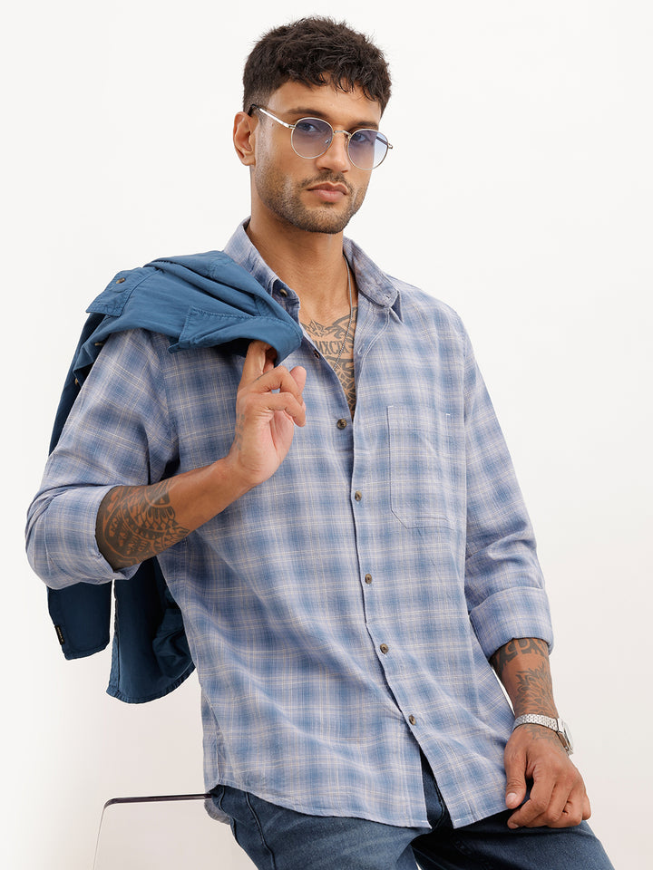Regular Fit Checkered Full Sleeve Shirt | Blue