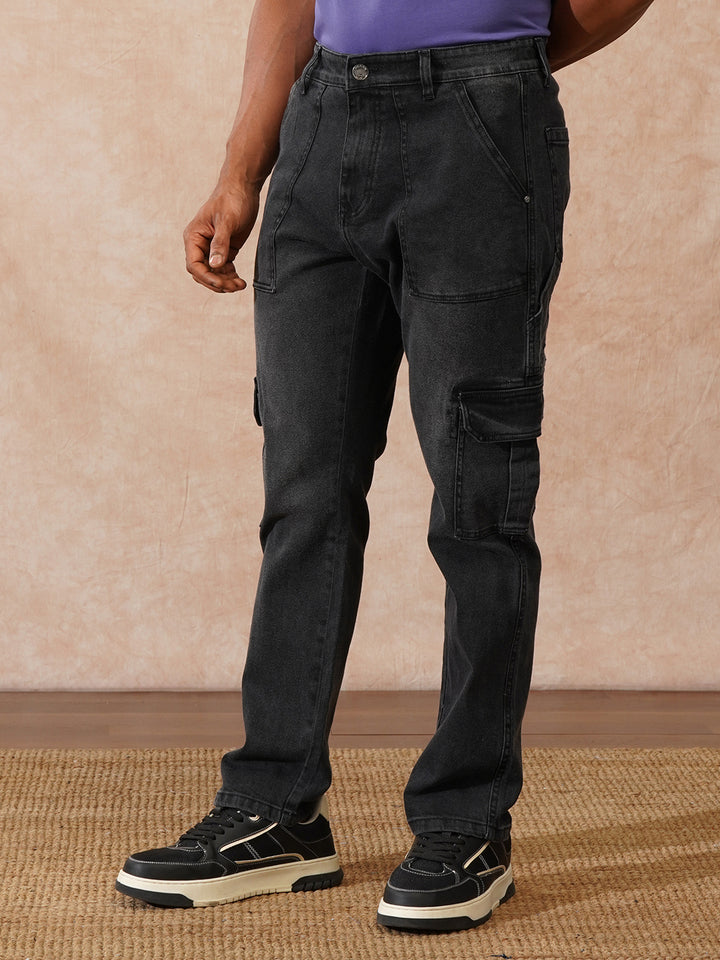 Light Fade Cargo Jeans | Black