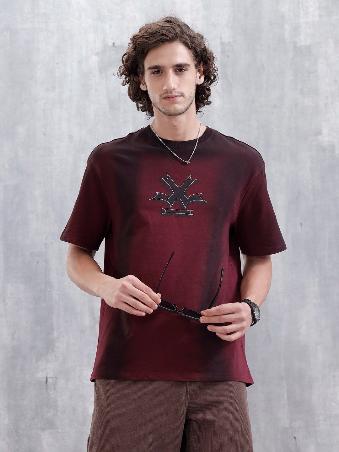 Bizarre Elements Logo Spray Oversized Cotton T-Shirt | Maroon
