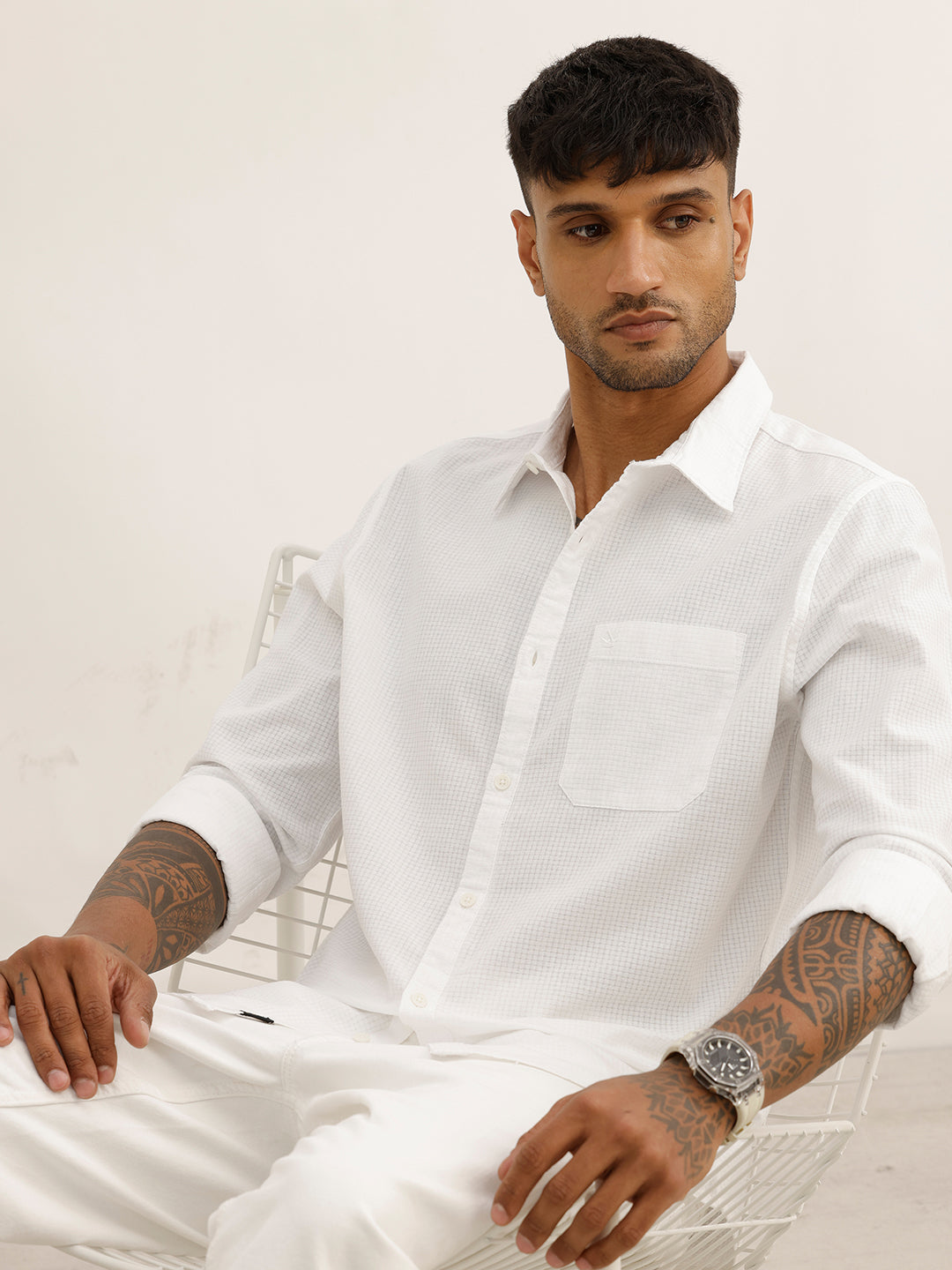 Solid Regular Fit Textured Shirt | White