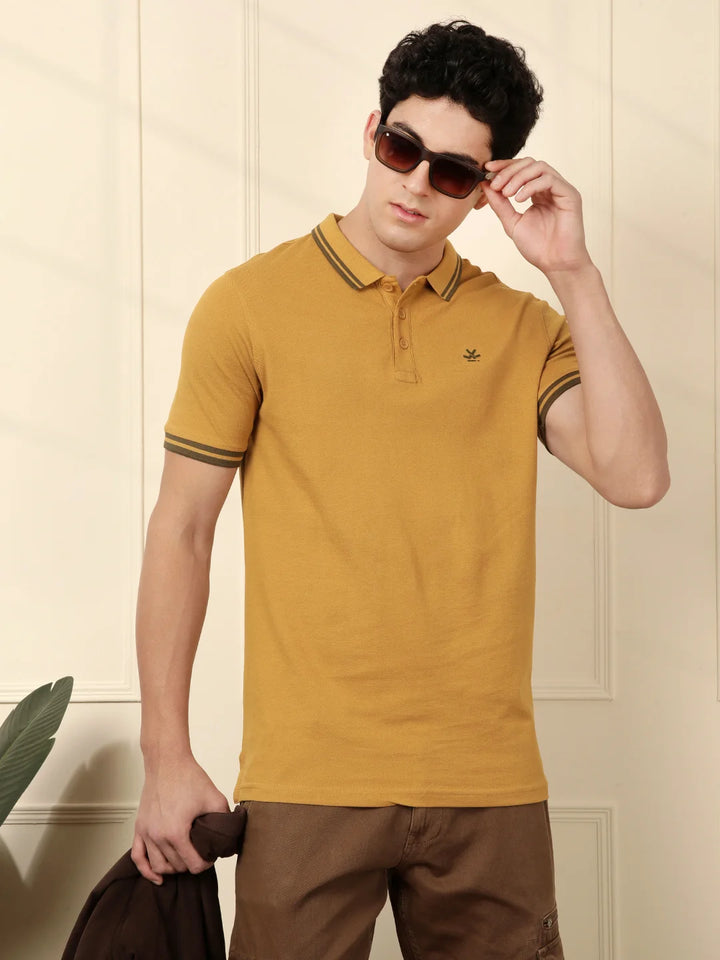 Mustard Tipped Solid Polo T-Shirt