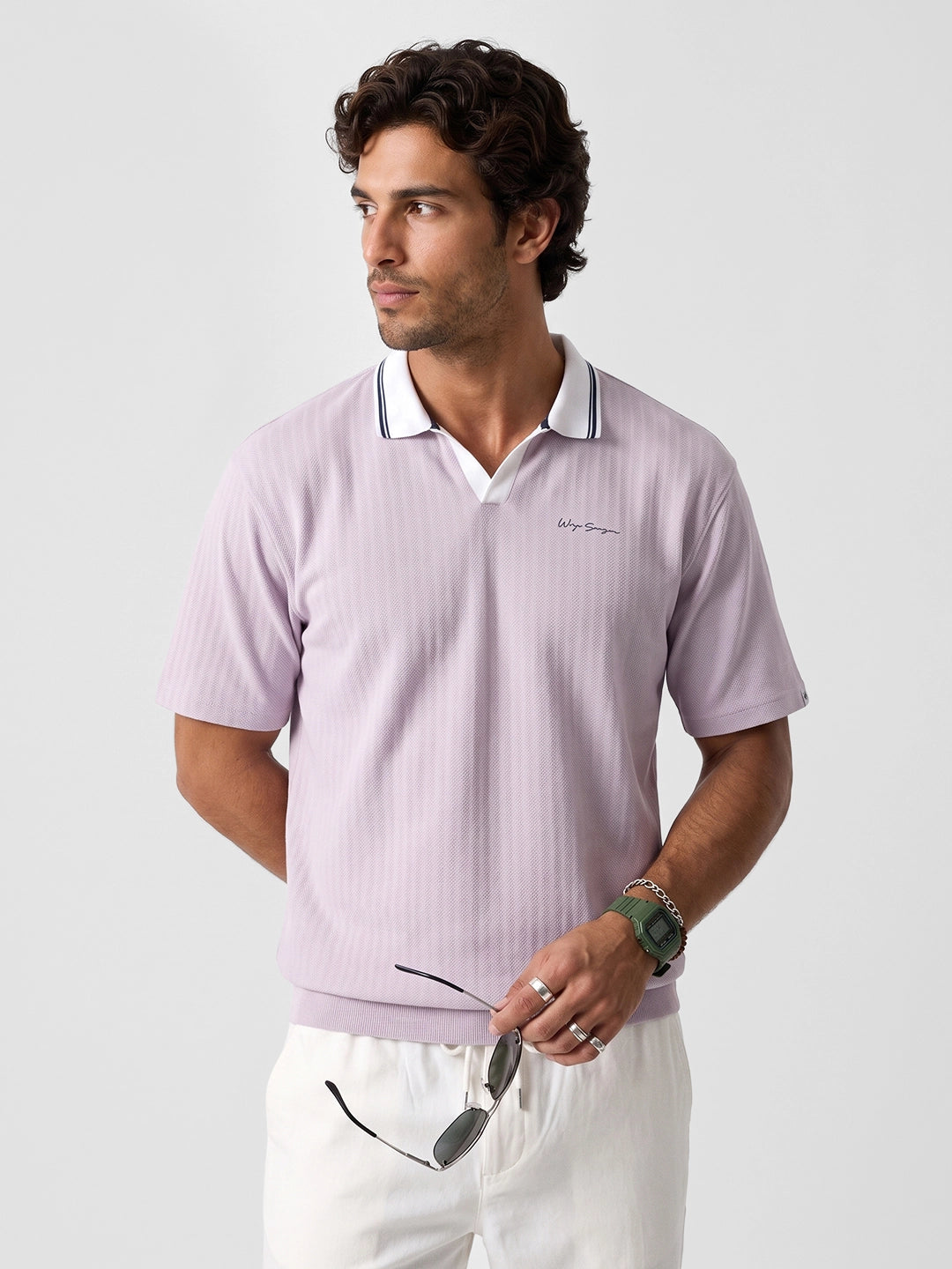 Oversized Fit Contrast Collar Polo T-Shirt | Pink
