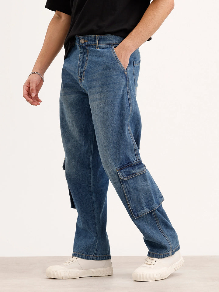Loose FiT Cargo Denim Jeans | Blue