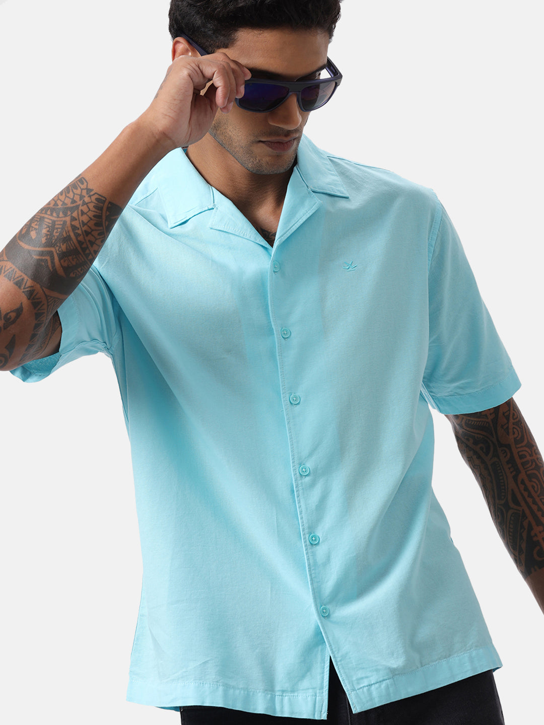 Aqua Blue Resort Collar Shirt